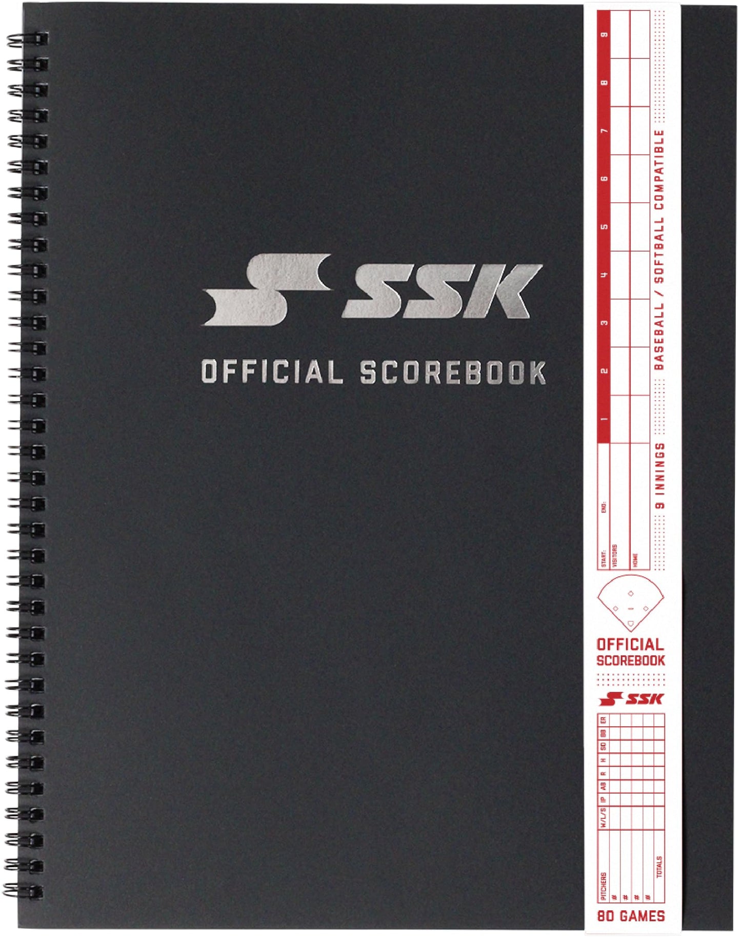 SSK 80 Game Official Scorebook Baseball + Softball – Premium Cover Score Keeping Book – 15 Player - Home + Away Team – 9.25”x12” (80 Games)