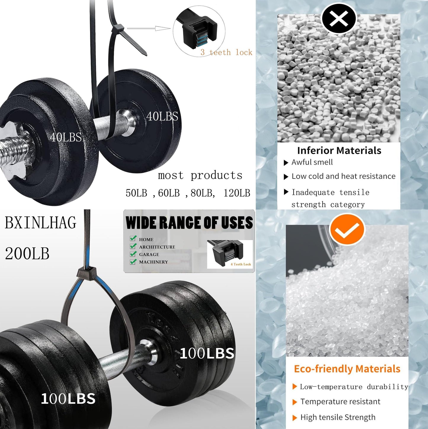 48 Inch Extra Long Heavy Duty Cable Ties, 12-Piece UV Resistant Black Nylon Zip Ties, 200 LB Tensile Strength