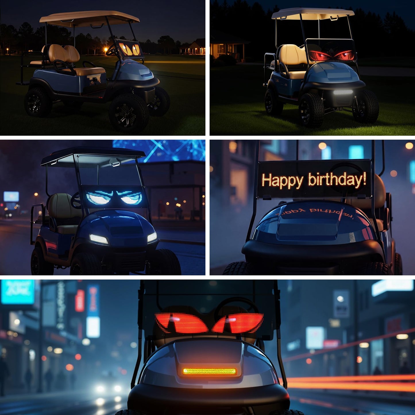10L0L Golf Cart Devil Eyes Light Sign, 23x5in Programmable Flexible LED Screen for Windshield with App & Remote Control, High-Brightness Animated Scrolling Electra Eyes for Yamaha/EZGO/Club Car 1981-up