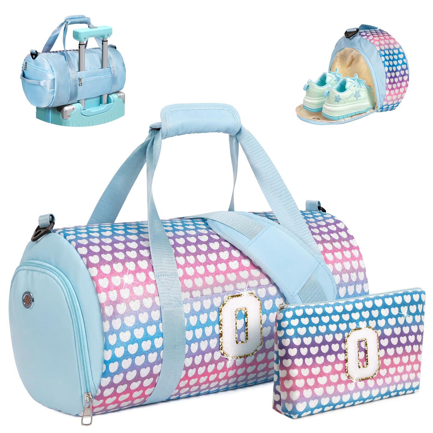 Vogewood Gift for 9 Year Old Girl, Girls Travel Duffle Bag, Dance Duffle Bag with Makeup Pouchinitial Kids Overnight Weekend Bag with Shoe Compartment, Teen Girl Gifts, Birthday Gift (Letter O)