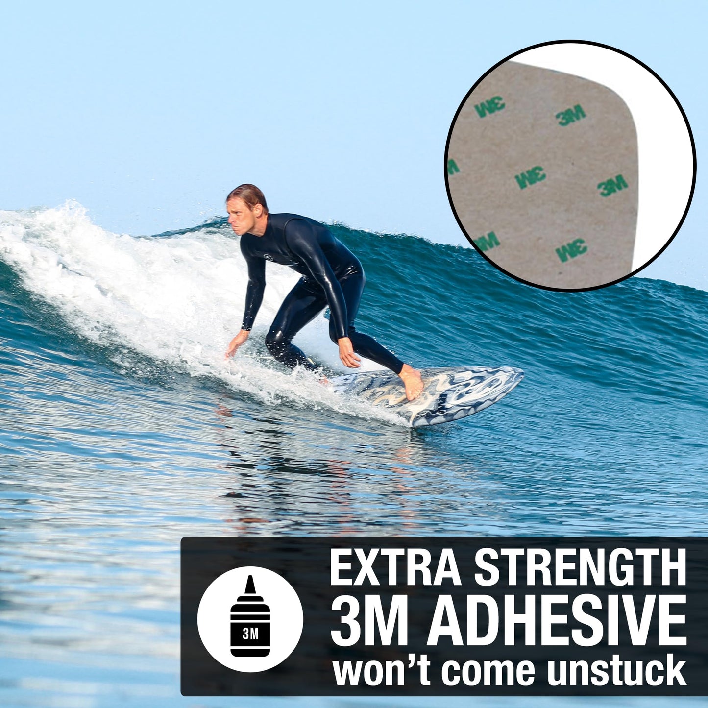 Ho Stevie! Premium Surfboard Traction Pad - Foot Won't Slip - 3 Piece, Full Size, Maximum Grip, Strongest 3M Adhesive