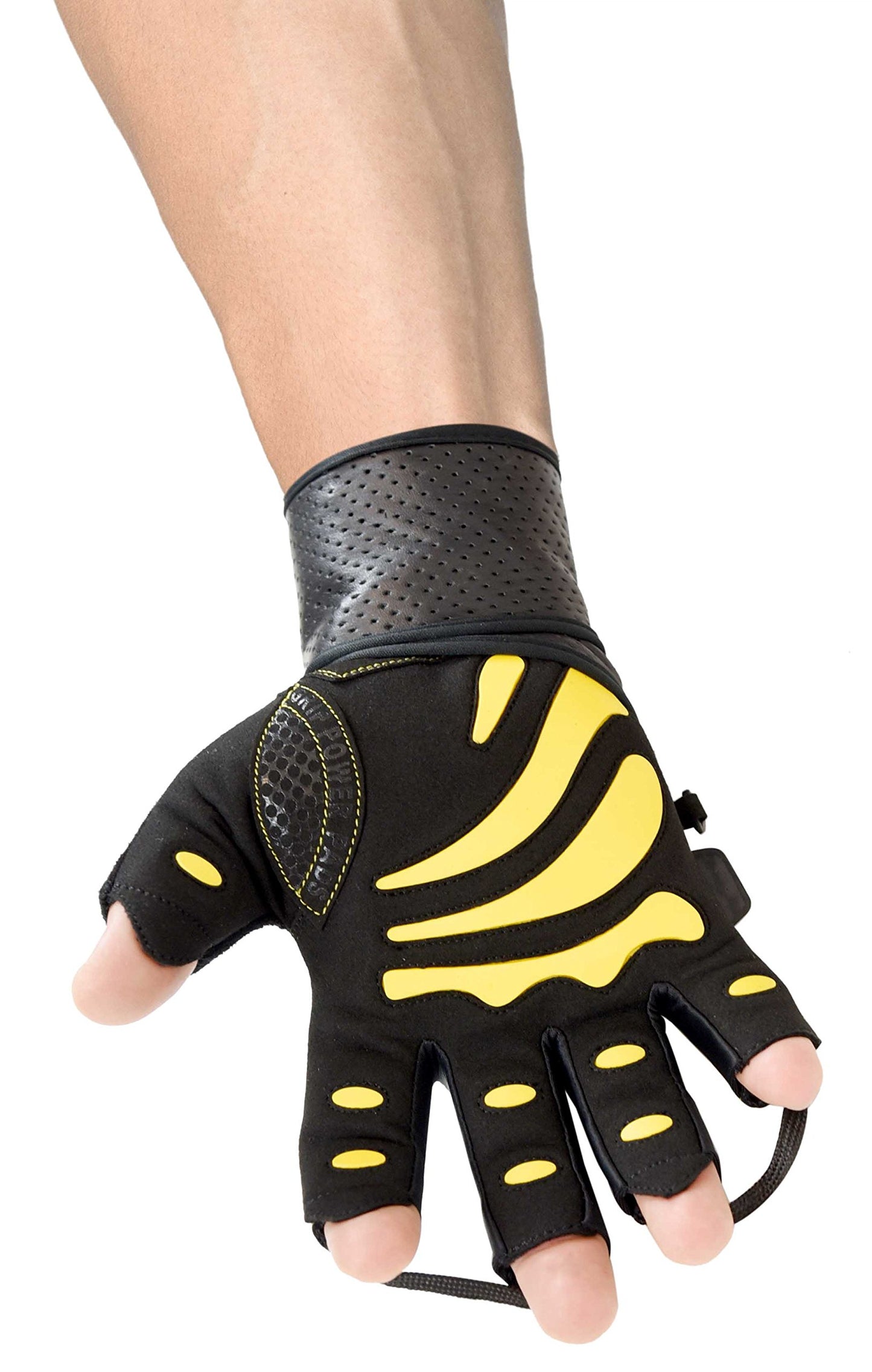 Gym Gloves Protect Your Hands & Improve Your Grip Weightlifting Grips (Yellow with 2.5" Wrist Wraps, Medium)