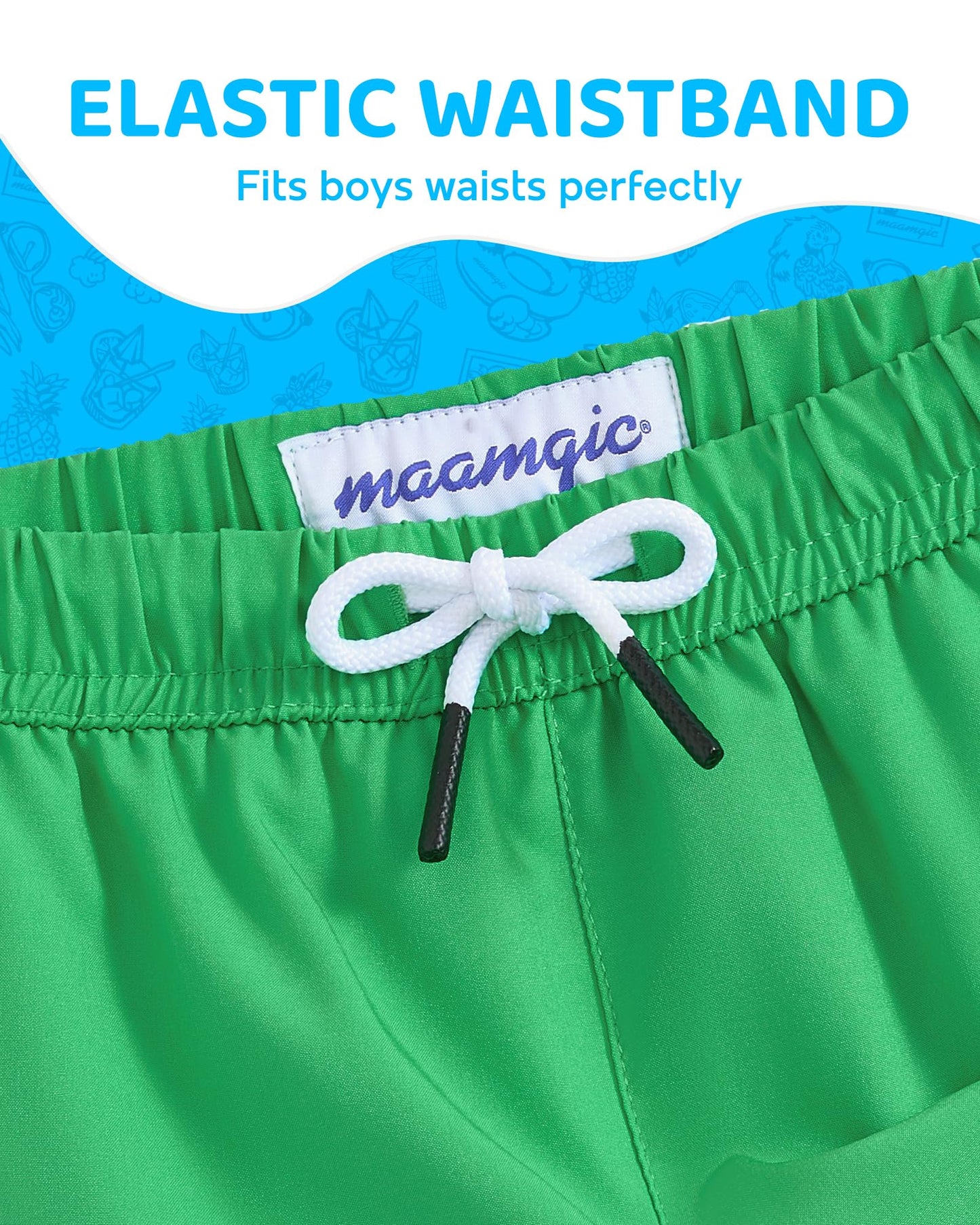 maamgic Boys Swim Trunks with Compression Liner 4-Way Stretch Quick Dry Bathing Suit Toddler Beach Shorts Retro Green 5-6 Years