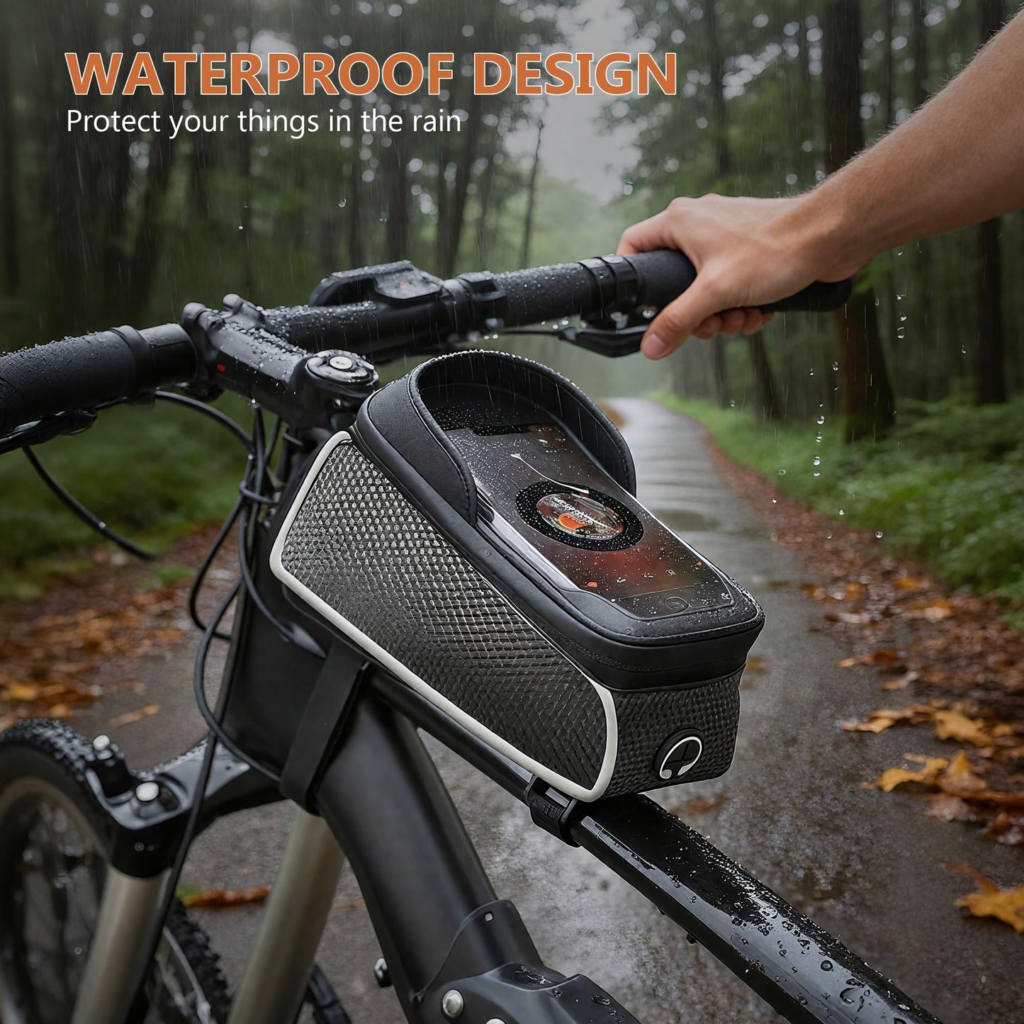 SunHalo Gear Waterproof Bike/eBike/Frame Bag,Bike Front Bag for Handlebar,Electric Bike Phone Bag,Bicycle Pouch with Rain Cover,Bike Accessories Storage Bag For Compatible Phone Under 7”