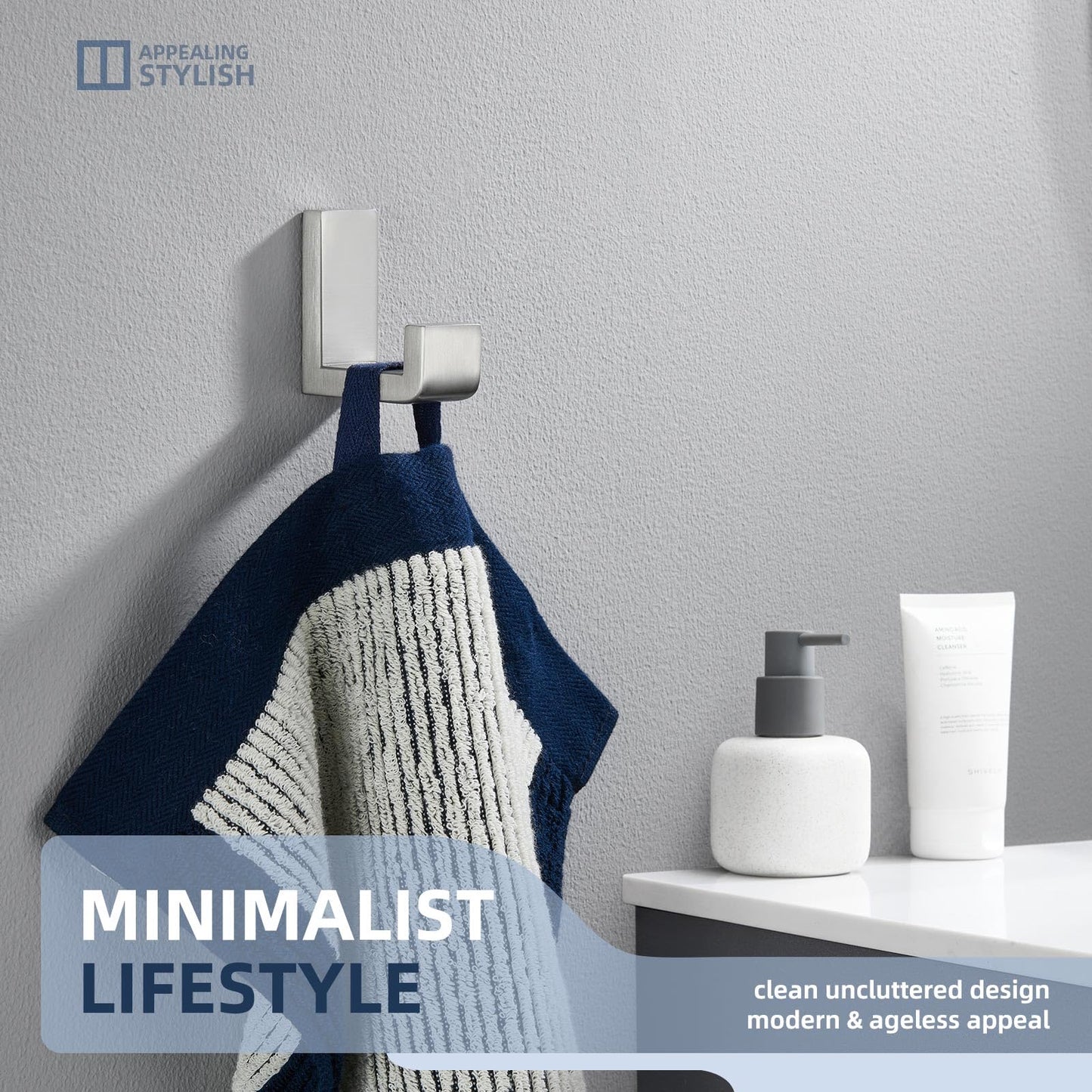 Angle Simple Towel Hook for Bathroom, SUS 304 Stainless Steel Shower Robe Coat Hook for Wall, Brushed Nickel