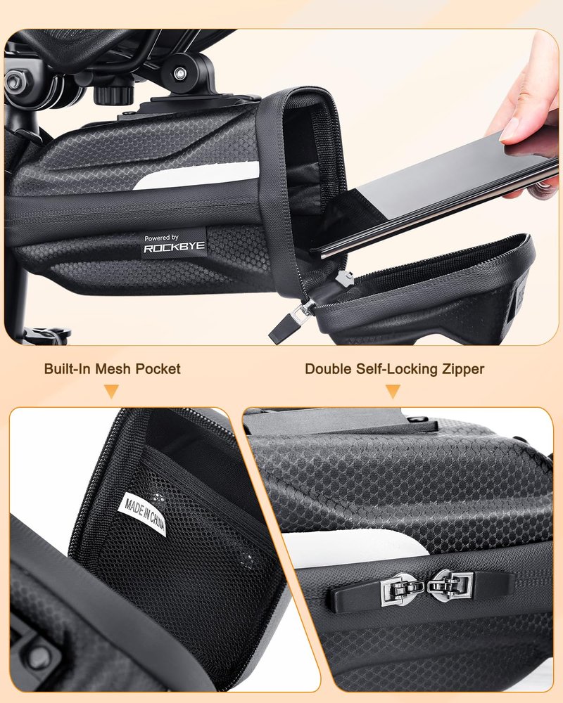 POWVINE Bike Saddle Bag with Taillight, 2.0L Waterproof & Easy-Install Bicycle Saddle Bag, 3D Shell Cycling Seat Pack for Road/E-Mountain Bikes, Durable Storage Bag for Cyclists