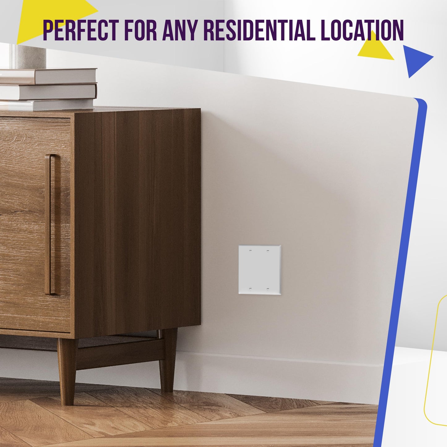 ENERLITES Double Blank Device Wall Plate Cover, Gloss Finish, Standard Size 2-Gang 4.50" x 4.57", Unbreakable Polycarbonate Thermoplastic, 8802-W-4PCS, White, 4 Pack