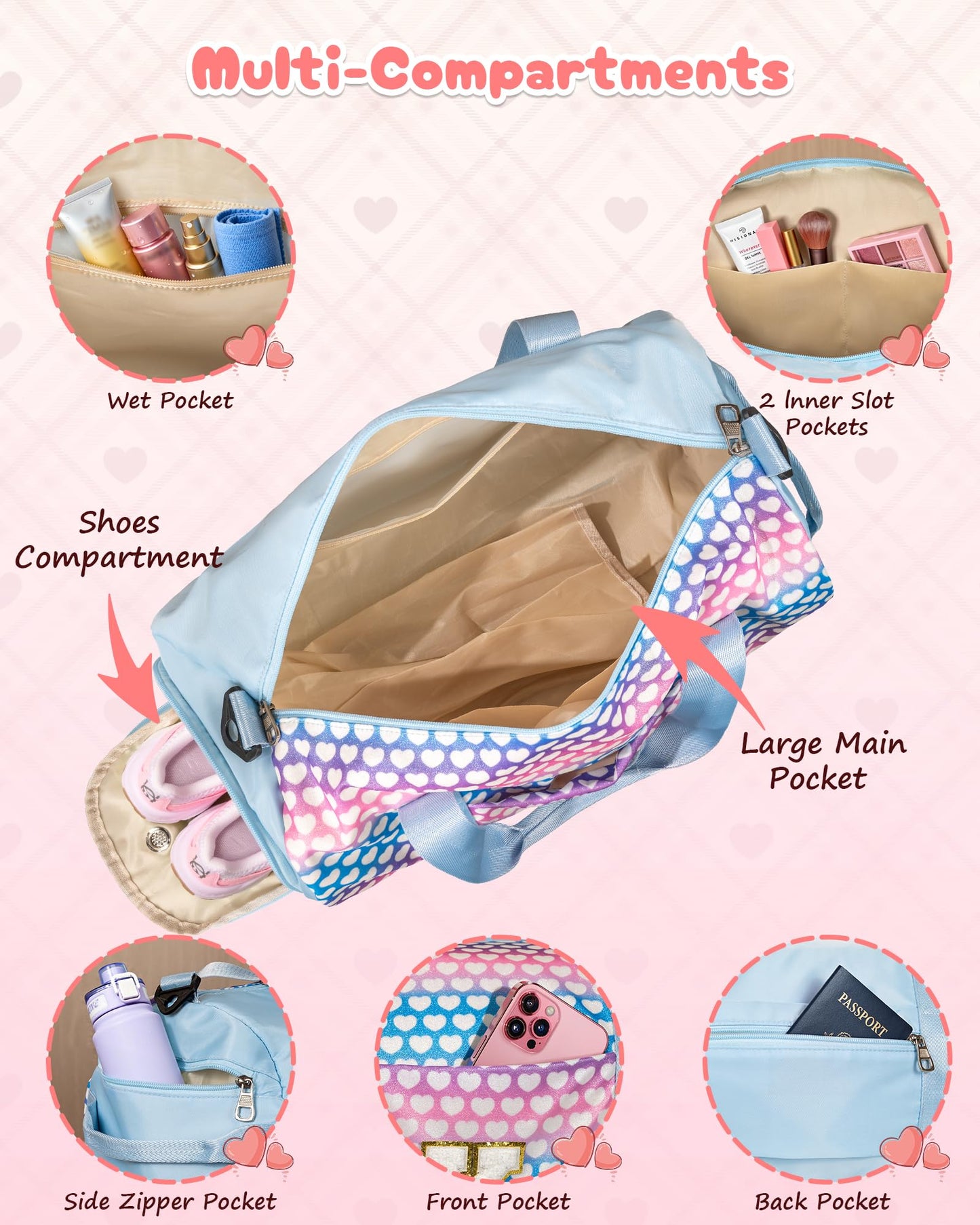 Vogewood Gift for 9 Year Old Girl, Girls Travel Duffle Bag, Dance Duffle Bag with Makeup Pouchinitial Kids Overnight Weekend Bag with Shoe Compartment, Teen Girl Gifts, Birthday Gift (Letter O)
