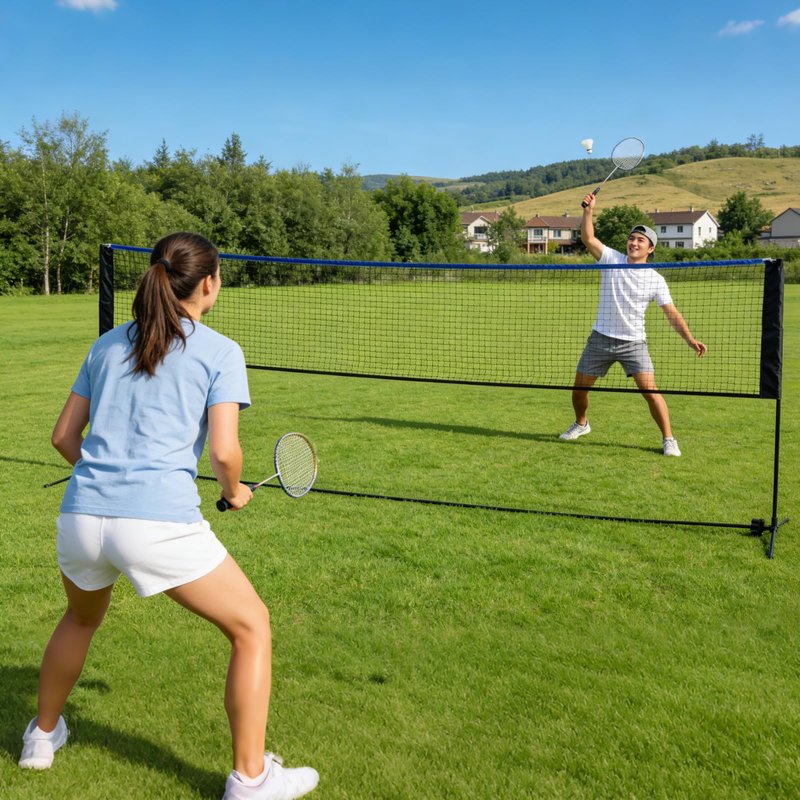 OLIXIS Portable Badminton Net, Height Adjustable Volleyball Net, Badminton Net with Carry Bag, Volleyball Net for Pool, BackyardGame Indoor Outdoor Use, 10FT Wide, Blue