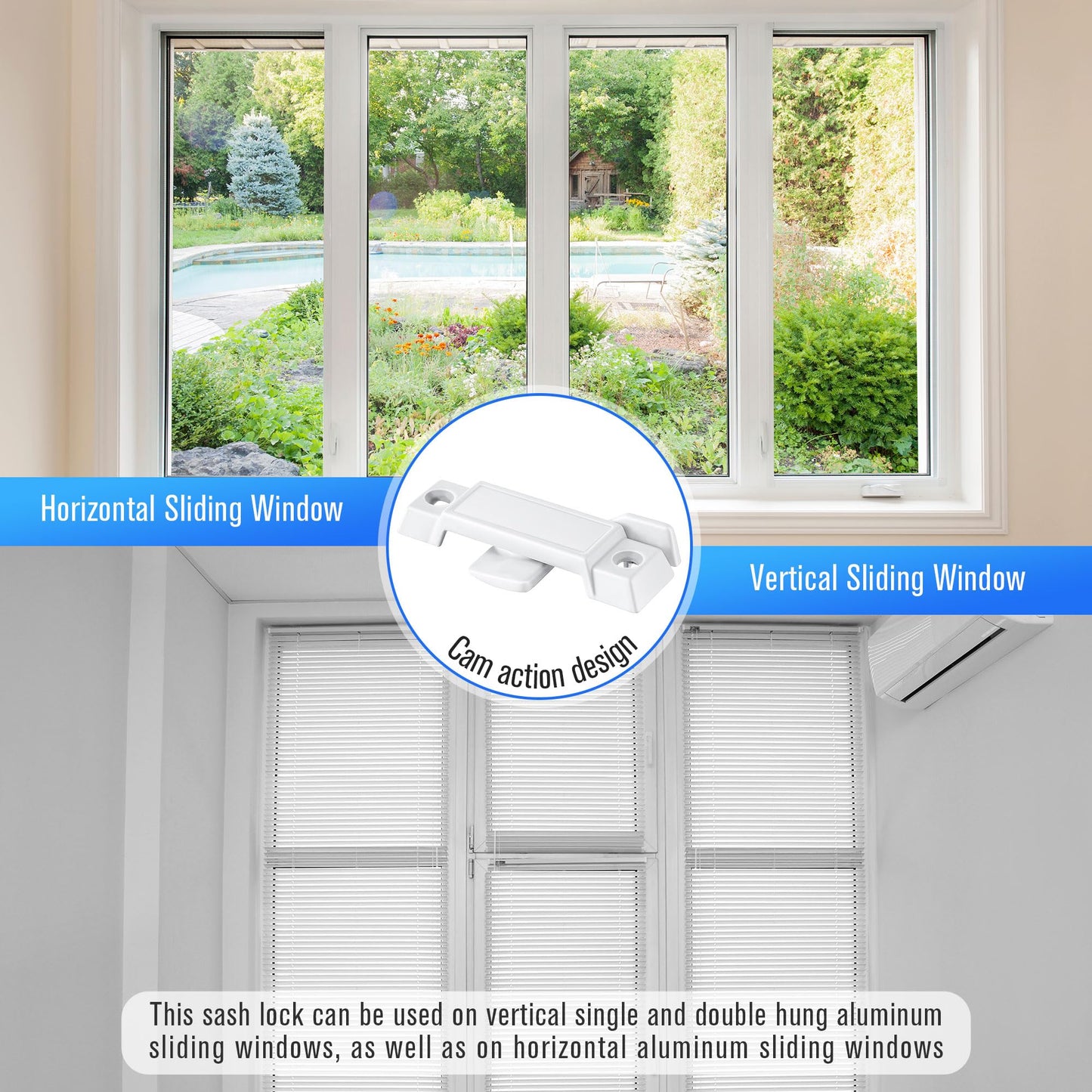 Saillong Replacement Sash Lock Compatible with Prime-line F 2590 for Vertical & Horizontal Sliding Windows, 2-1/4” Mounting Hole Centers, Broken Sash Locks for Additional Home Security (White,3 Pack)