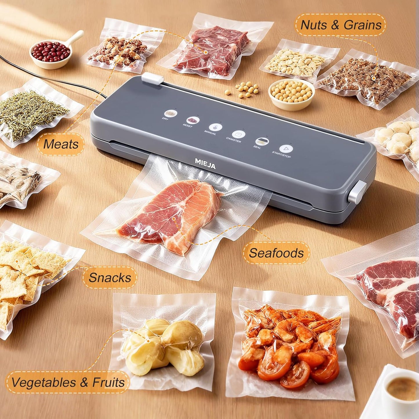 Skiennix Food Vacuum Sealer Machine - 5-in-1 Automatic One-Touch Sealer with Built-In Cutter & 20 BPA-Free Bags