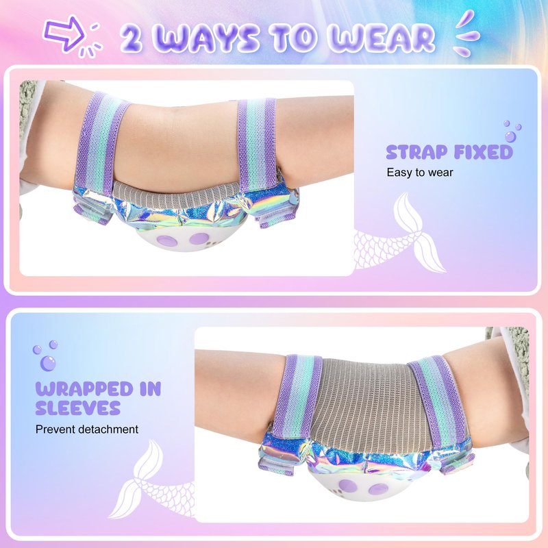 NEMONE Mermaid Knee Pads for Kids, Girls Boys Knee Elbow Pads Wrist Guards with Drawstring Bag, Adjustable Reflective Protective Gear Set for Roller Skates Bike Cycling Skateboard Scooter
