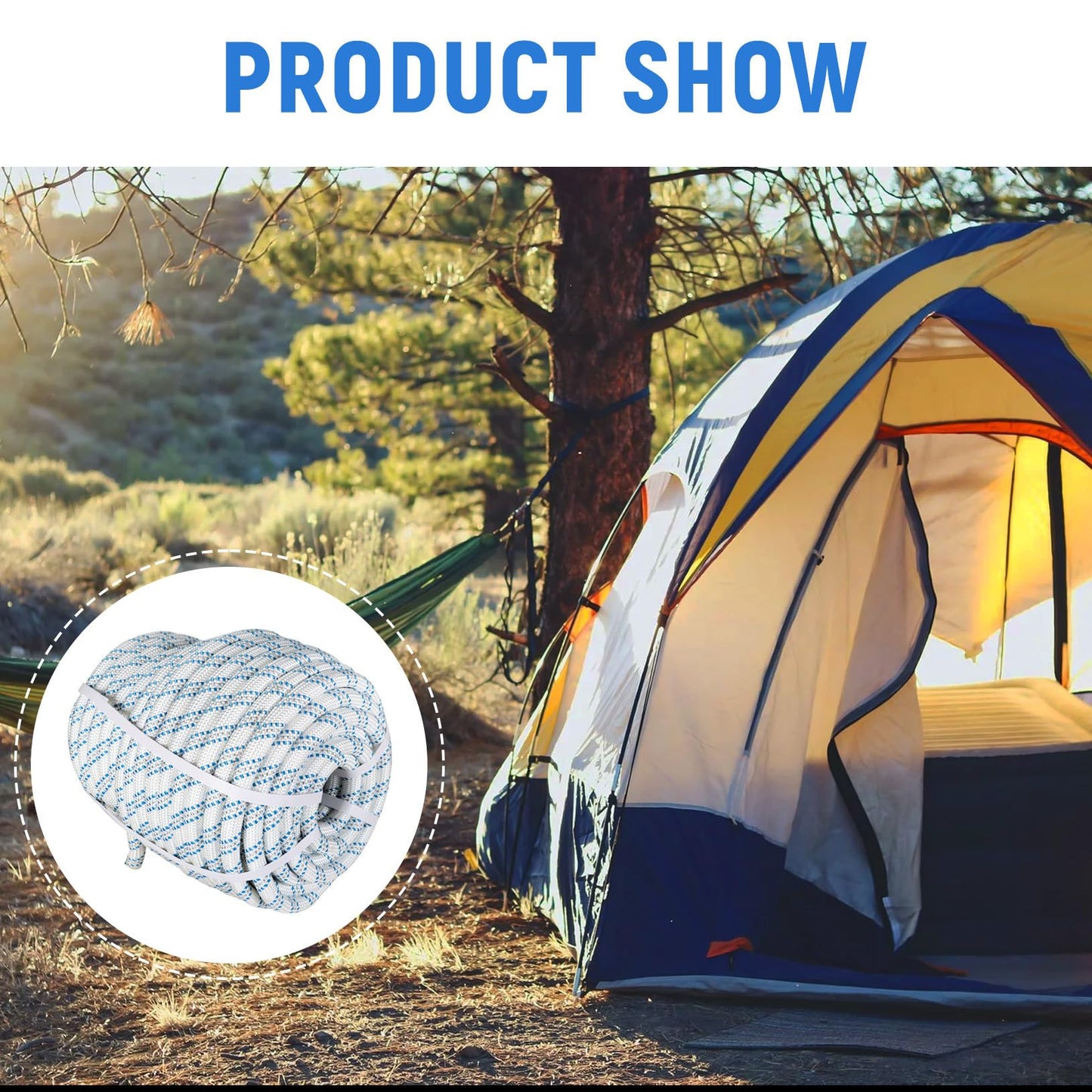 3/4 in x 150FT Gray White Blue Arborist Bull Rope Double Braid Polyester Rigging Hoisting Line High Strength Tree Rope for Rigging, Swing for Rigging Sailboat Weathered Line Tree Work