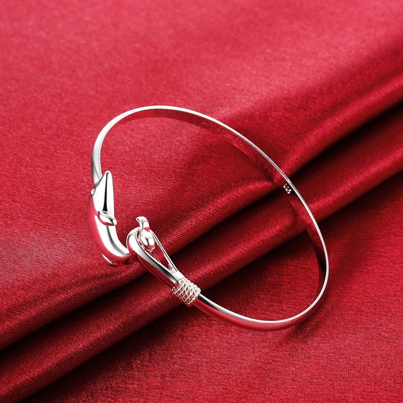 WDIYIEETN Fashion Jewelry 925 Sterling Silver Cute Dolphin Bangle Bracelets for Women
