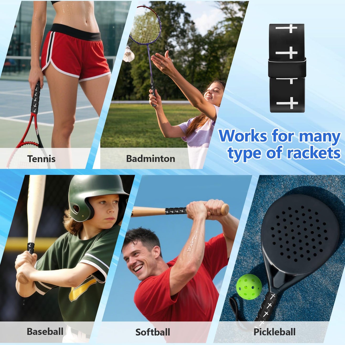 Eyourlife 6pcs Tennis Racket Grip Tape PU Overgrip for Anti-Slip & Shock Absorption Athletic Tape for Bat Training Sessions Matches Badminton & Pickball Player
