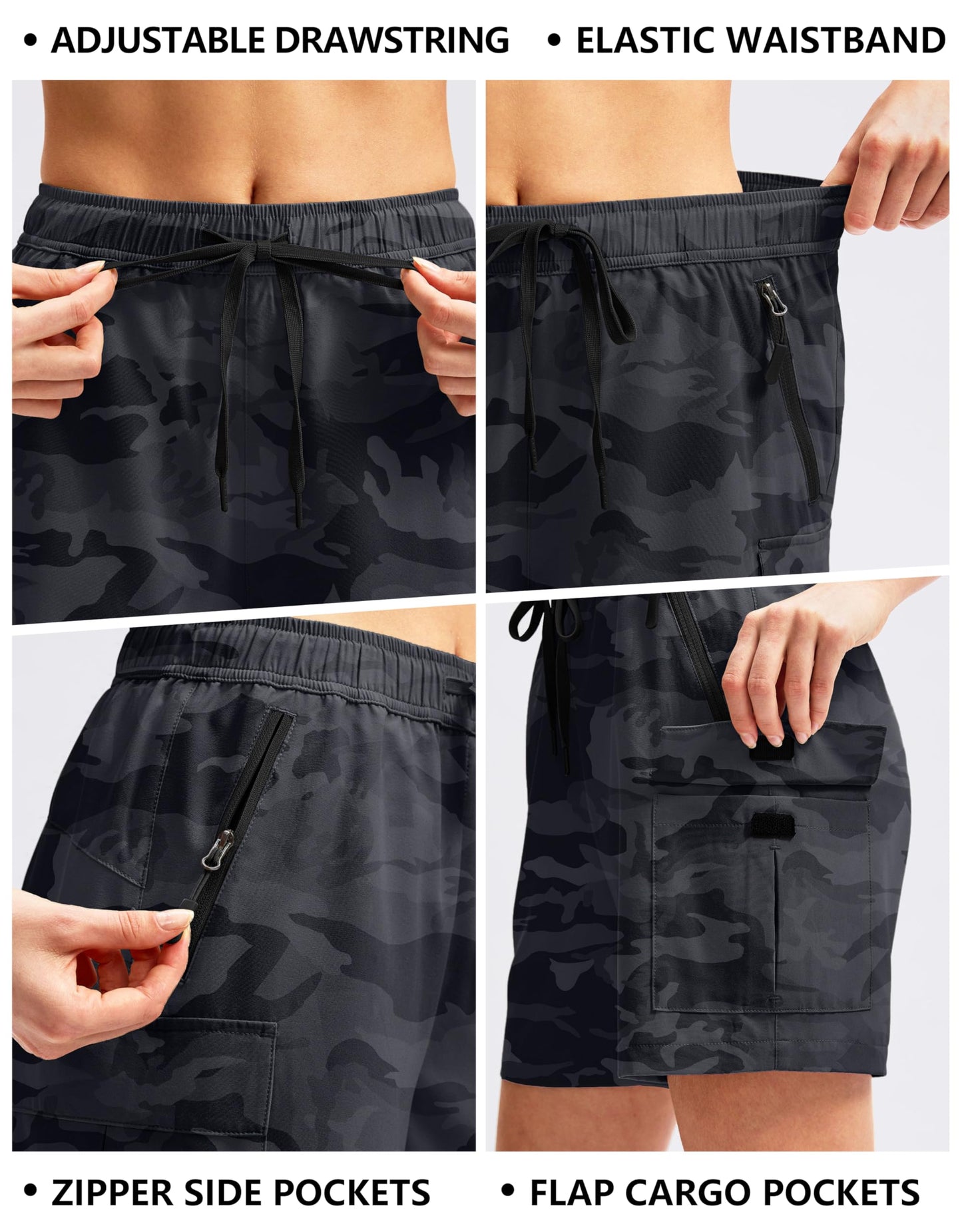 SANTINY Women's 5''/ 7''/9'' Hiking Cargo Shorts Quick Dry Lightweight Summer Shorts for Women Athletic Golf Zipper Pockets(GreyCamo_M)