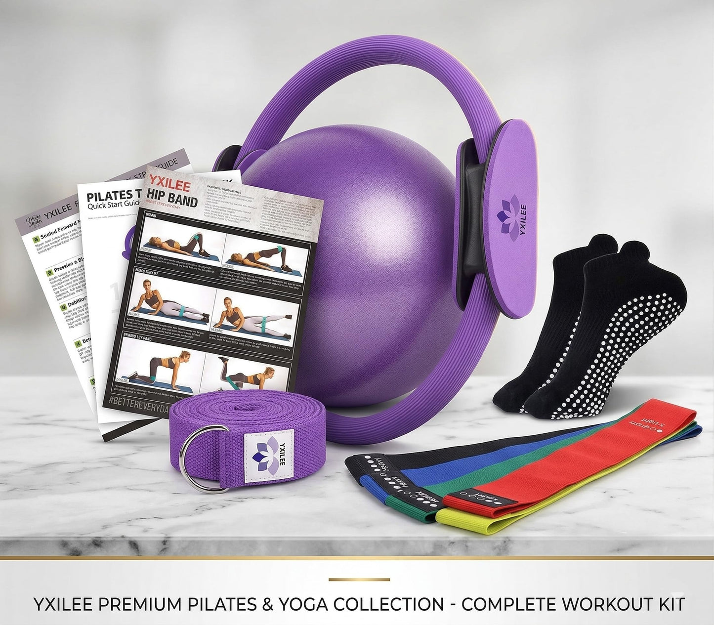 YXILEE Pilates Ring Circle Set - Workout at Home Workout Equipment Women - Pilates Mini Exercise Ball for Legs Arms and Thighs