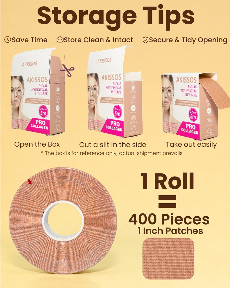 Collagen Face Tape - Akissos Gen II 3 in 1 Full Facial Wrinkle Patches, Facial Tape for Wrinkles Overnight, Smile Lines, Forehead, Frown 11, Eye & Neck, Versatile Face Lift Tape 5cm*500cm