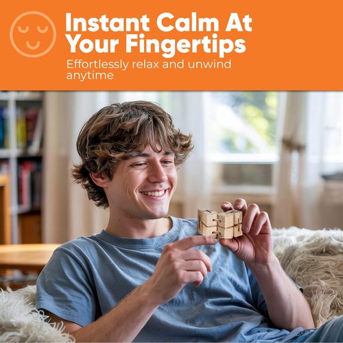 BunMo Wooden Fidget Cube - Beechwood Infinity Cube Toy | Smooth Folding Pocket Size for Travel & Desk