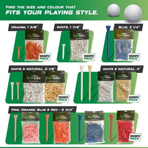 Wood Golf Tees 4" - Standard Golf Tees for Men and Women, Golf Accessories - 100 Pack (Natural)