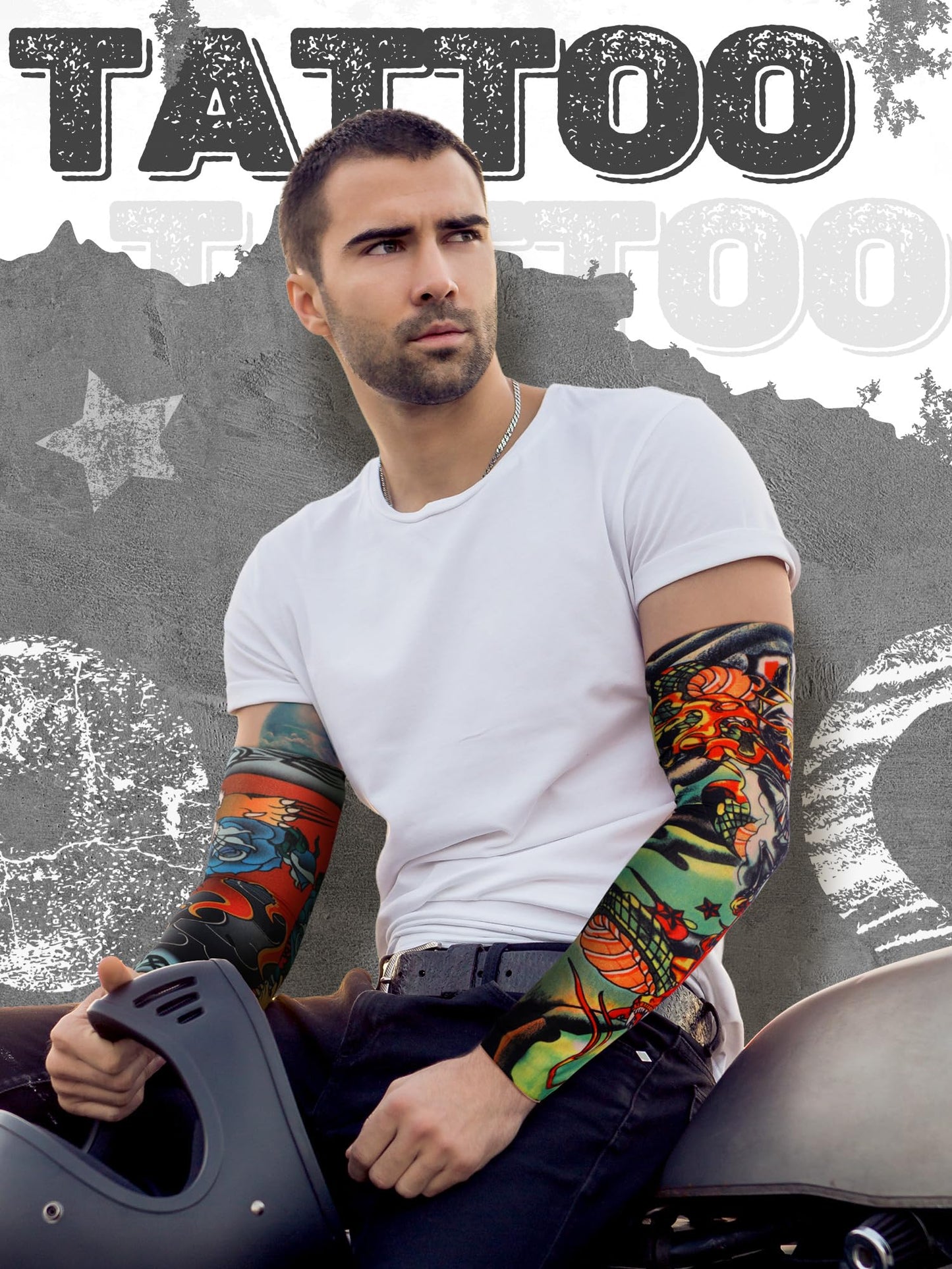 Geyoga 12 Pieces Tattoo Sleeves Set Fake Arm Sleeves Cover Realistic Soft Elasticity Arm Protection for Men Women Working (Modern Pattern)