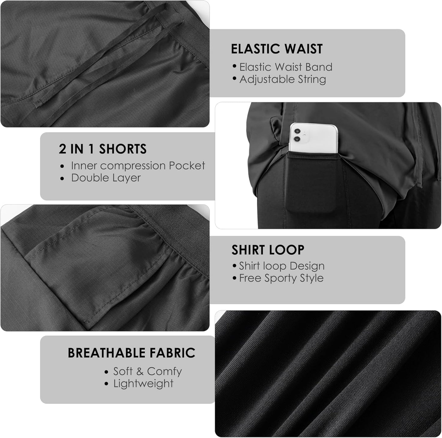 NIMOJIRO Men's 2-in-1 Running Shorts - Lightweight Athletic Gym Wear for Outdoor Training