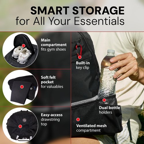 GOGUS Hybrid Gym Backpack for Men & Women - 18L Sports Backpack with Dual Water Bottle Pockets, Mesh Compartment for Gym, Travel - Water Resistant & Reflective Trim Workout Bag