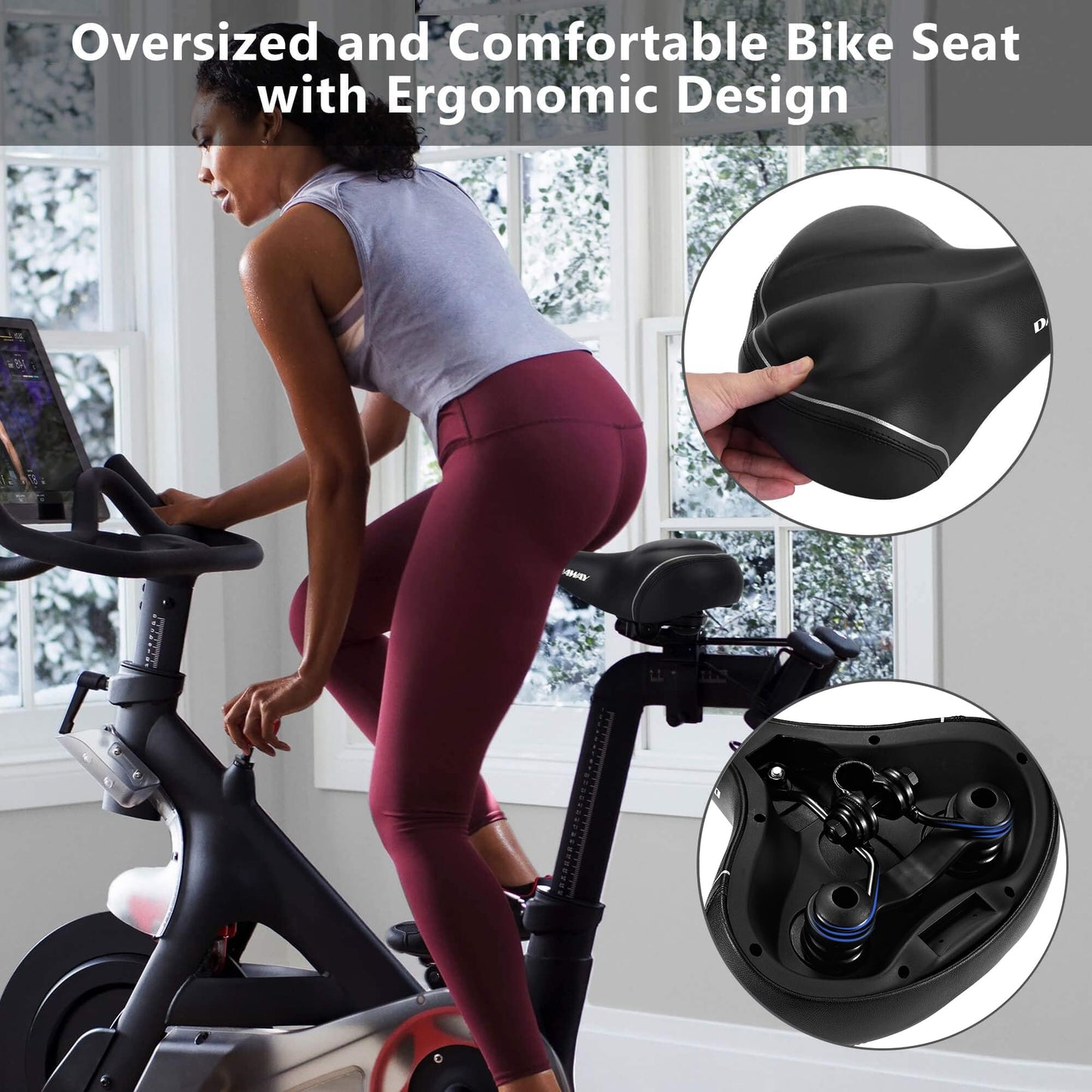 DAWAY C40i Ultra-Comfortable Oversized Bike Seat - Memory Foam Padded Bicycle Saddle for Men Women - Compatible with Peloton, Exercise, Mountain, and Road Bikes - Extra Wide Cushion, Shock Absorbing