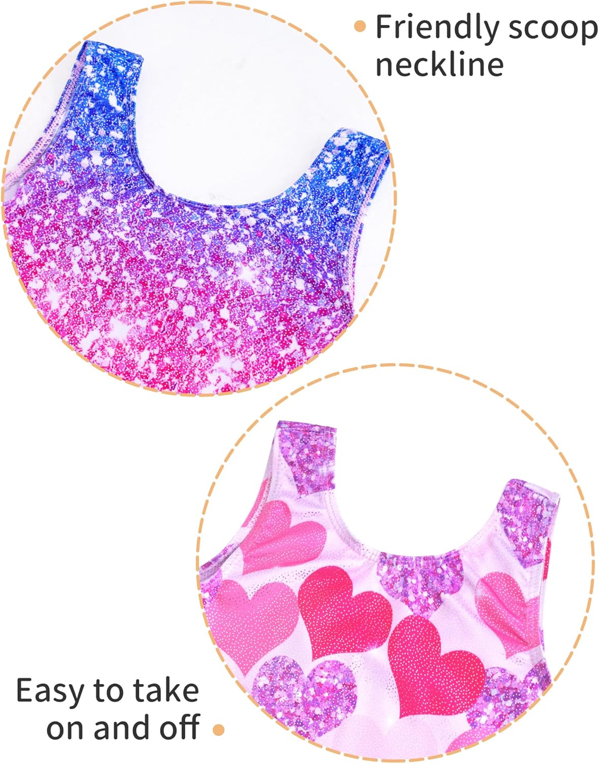 Skiennix Girls' Sparkly Gymnastics Leotards - 2 Pack Sleeveless Tumbling Unitards with Shorts