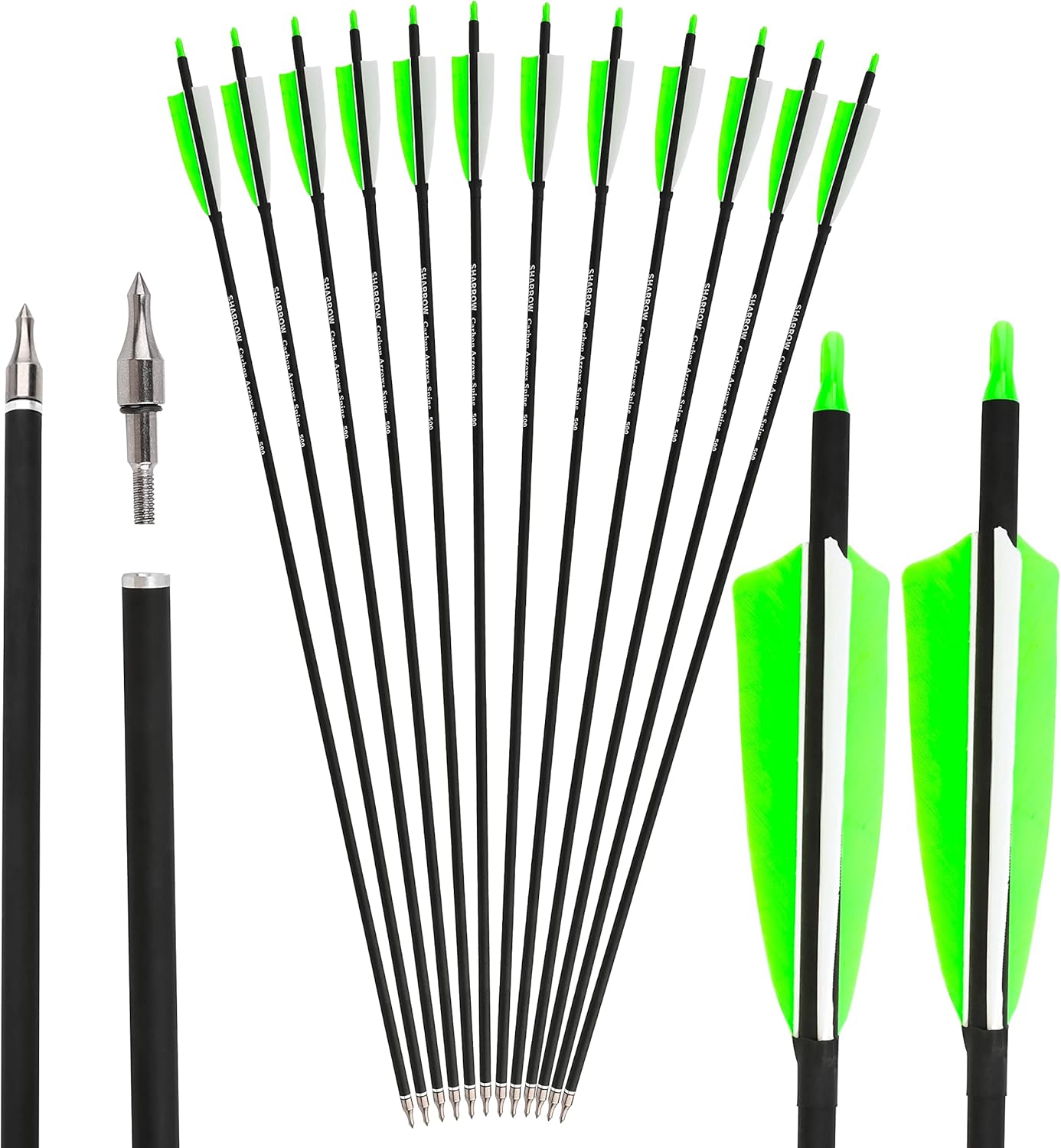 ZSHJGJR 30-Inch Carbon Archery Arrows - 4” Turkey Feathers for Target Practice | Spine 500, 6/12pcs