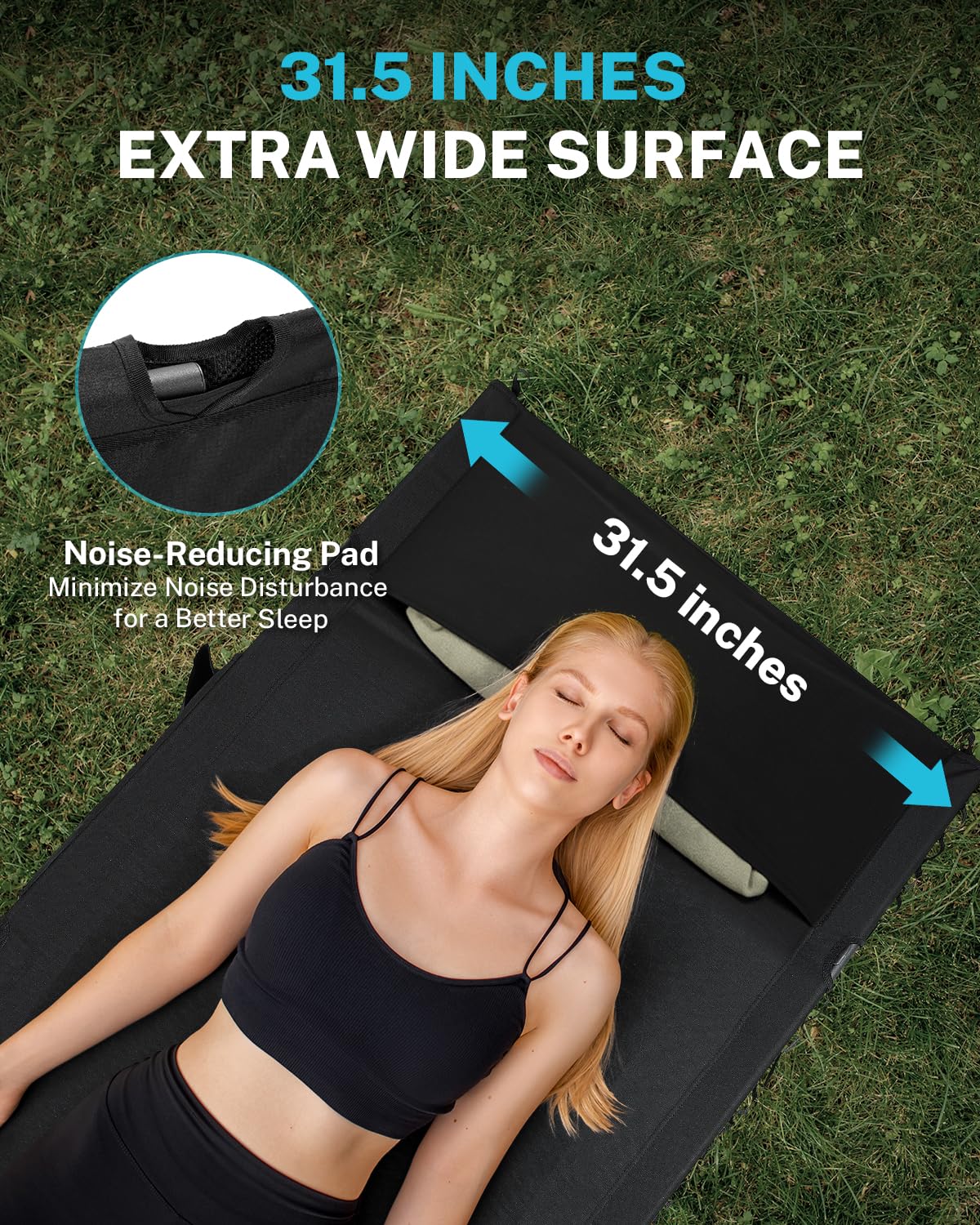 Gonex 31.5" Extra Wide Camping Cot with Premium Pillow Pocket Supports 350lbs, Portable Ultralight Folding Cot Bed for Adults Travel, Beach, Home, Sleeping (Black)
