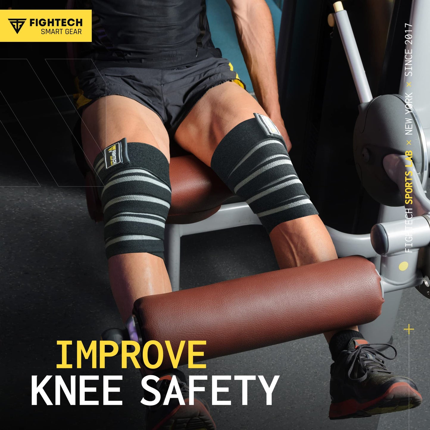 FIGHTECH Knee Wraps for Weightlifting - 82" Long | Men & Women | Ideal for Squats, Leg Press, Cross Training, Bodybuilding, and Gym WODs