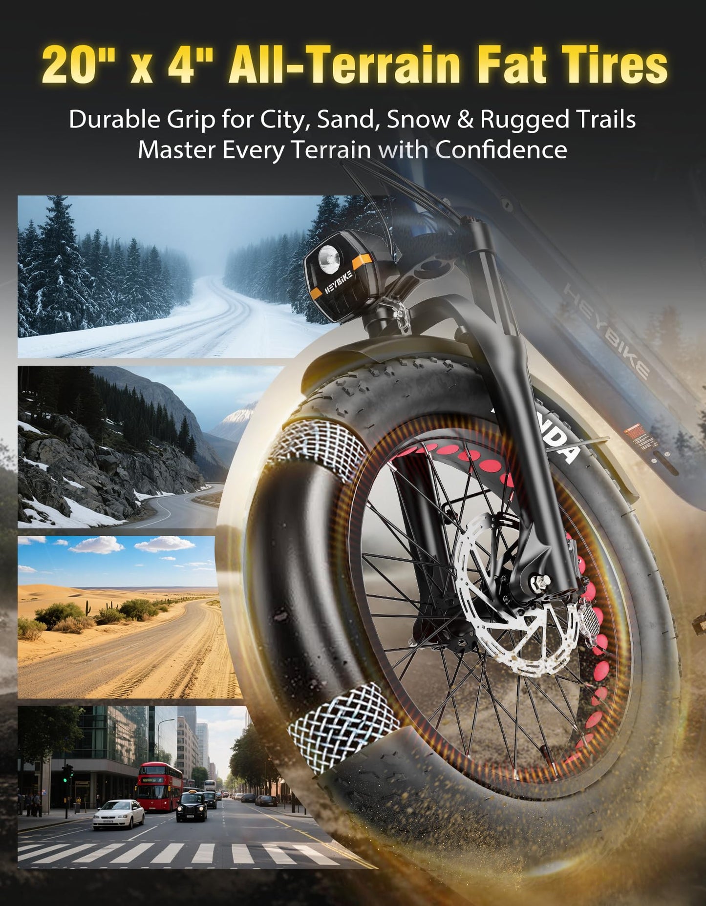 Heybike Ranger 3.0 Pro 20"*4 Foldable Electric Bike, 90Miles Long Range E Bike, 1200W Peak Motor 28MPH, 720WH Removable Battery E-Bike, NFC Unlock,Fat Tire Step-Thru Ebike