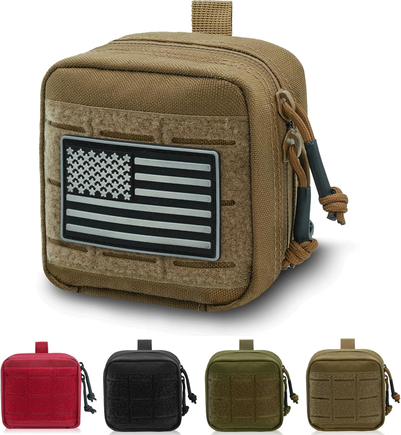 Upgrade Tactical Molle Admin Pouch - Laser Cut Design with Flag, 4x4 Inches, Interior Divider & Vinyl Pocket