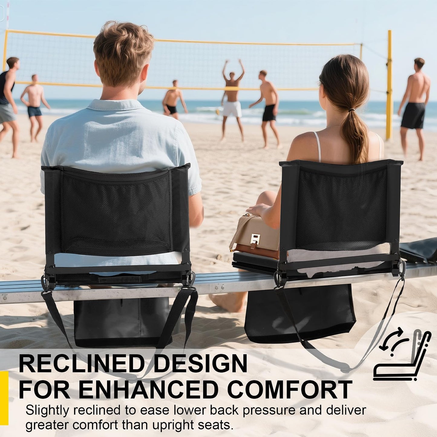 FZGhome Stadium Seats with Back Support for Bleachers, Folding Bleacher Seat Bleacher Chairs with Back and Cushion, Padded Stadium Chair with Shoulder Strap, 3 Large Mesh Pocket & Carry Handle