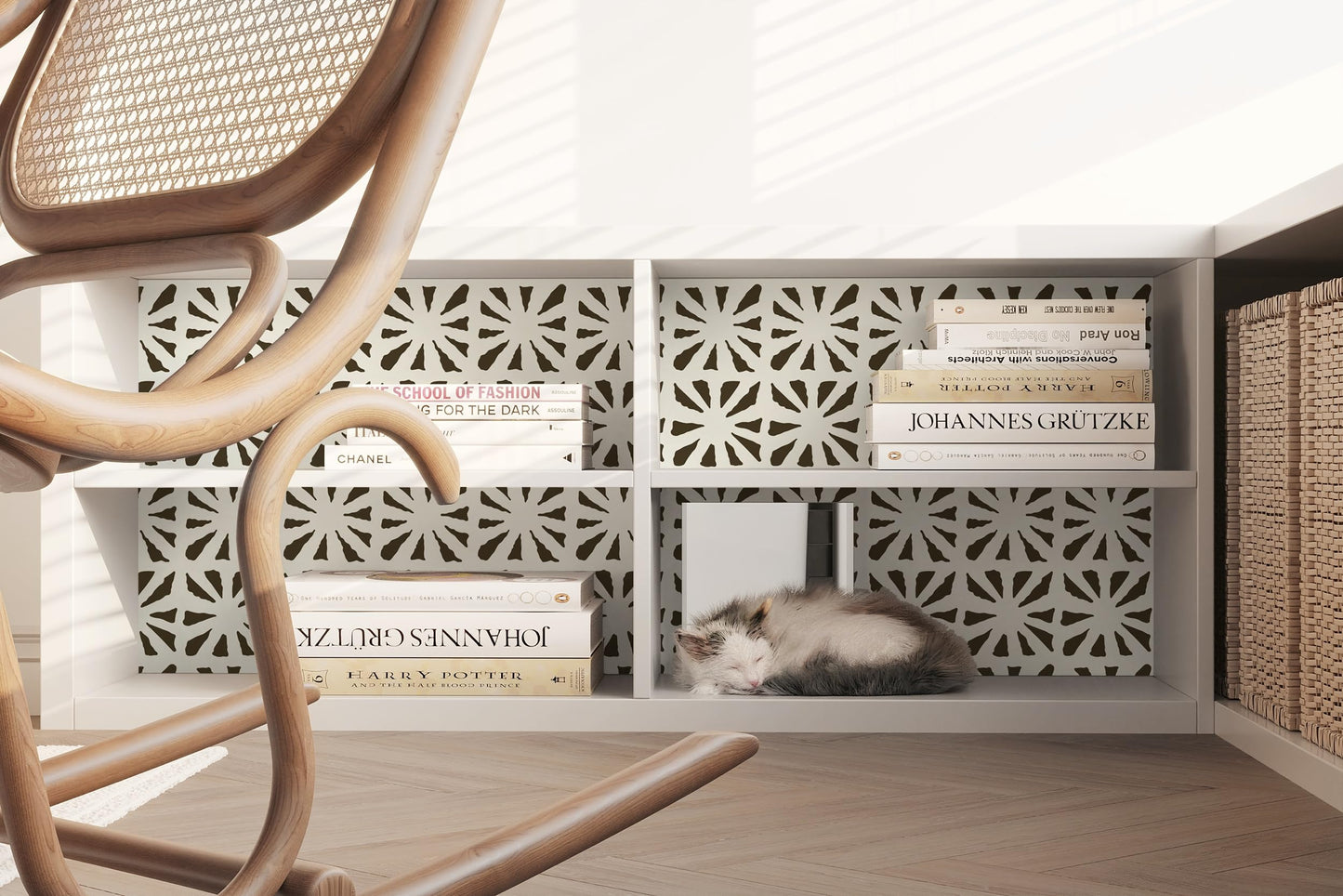 Fiula Peel and Stick Wallpaper Geometric Boho Contact Paper Black 78.7 "x17.3 Beige Self-Adhesive Wallpaper Vintage for Bedroom Waterproof Removable Shelf Liner Decal Vinyl Roll