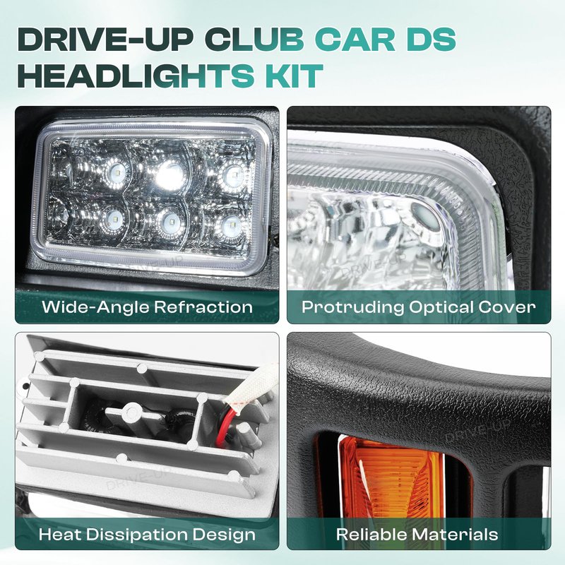 DRIVE UP Club Car DS Headlights Kit, Golf Cart LED Head Light with Adapter Wire for Club Car DS 1993-up 12 Volt Modified Golf Carts, OEM 101988002 101988001