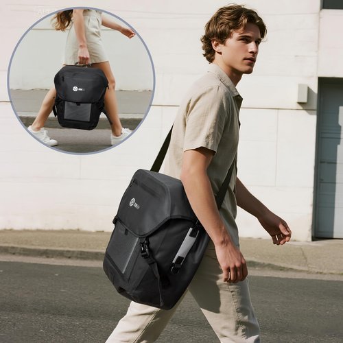 go wild Waterproof Bike Pannier – 500D Polyester Pannier Bike Bag for Rear Rack with Built-in Rain Cover, Laptop Sleeve & Reflective Strips – Bicycle Bag for Commuters – Durable Bicycle Saddle Bag