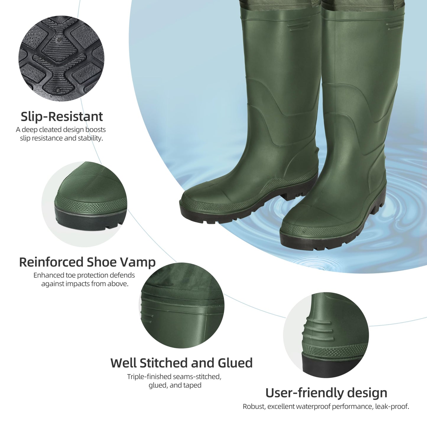 PROBITE Fishing Chest Waders for Men Women with Boots Waterproof 2-ply Nylon PVC Lightweight Waders for Hunting(M12,Green)