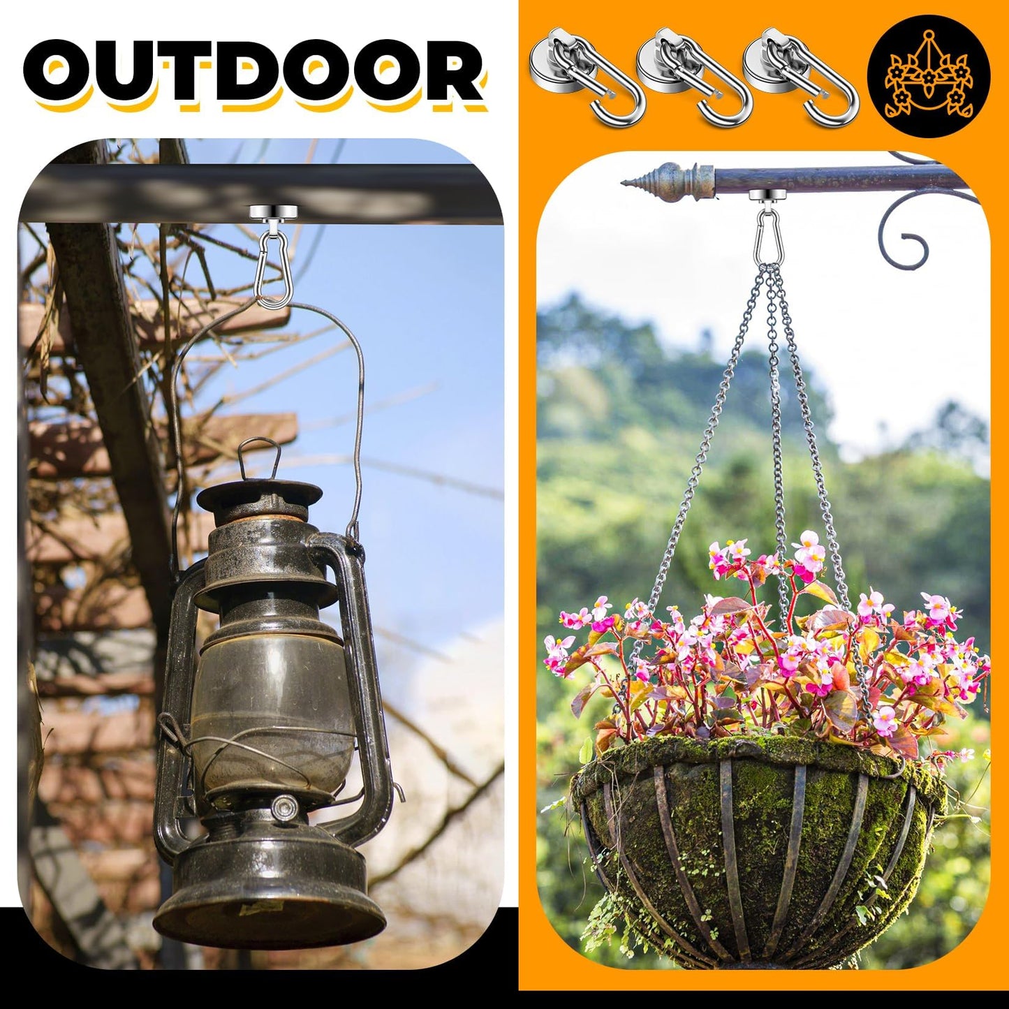 VNDUEEY Strong Magnetic Hooks, 6 Pack 70Lbs Neodymium Grade-52 Magnet Hooks Heavy Duty, Magnets with Swivel Carabiner Hook for Hanging, Cruise, Garage, Refrigerator, Kitchen, Office, Home