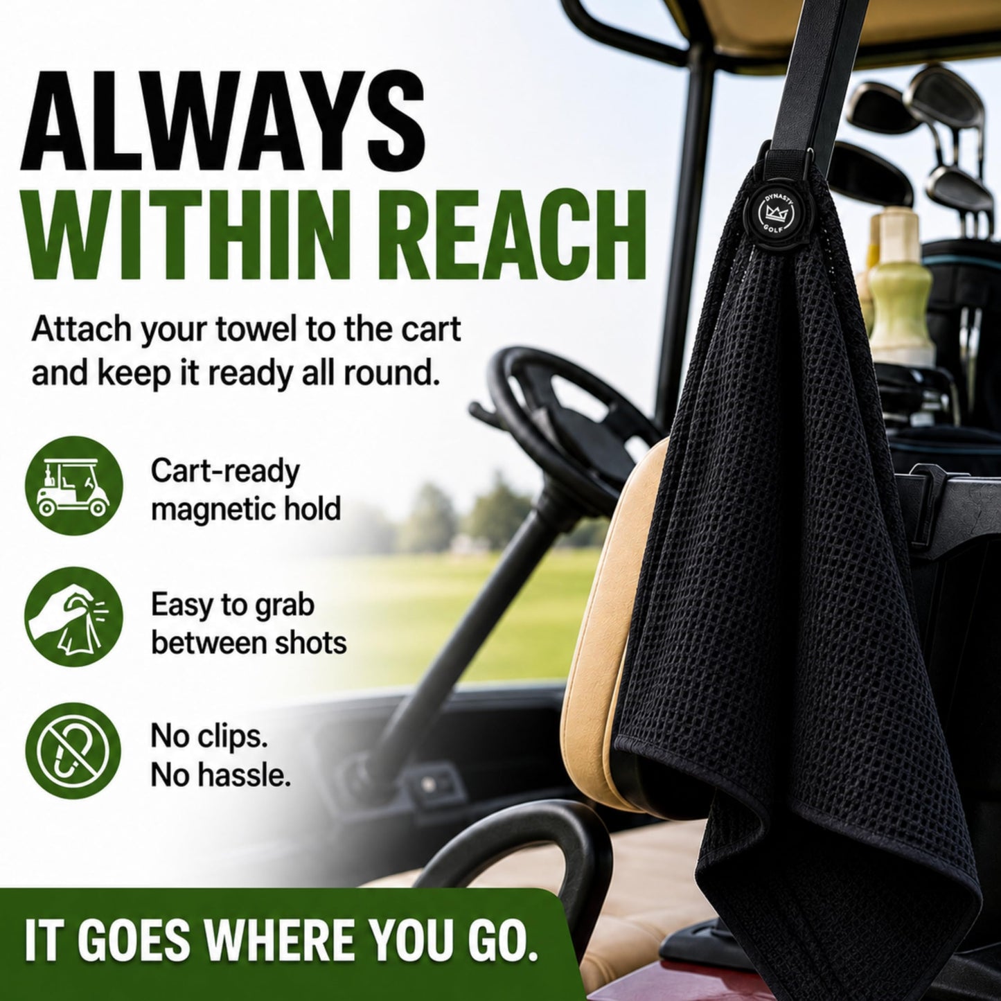 Dynasty Golf Magnetic Golf Towel, 17" x 12.5" Waffle Microfiber Golf Towel with Magnet for Ball and Club Cleaning, Quick Pickup During Play
