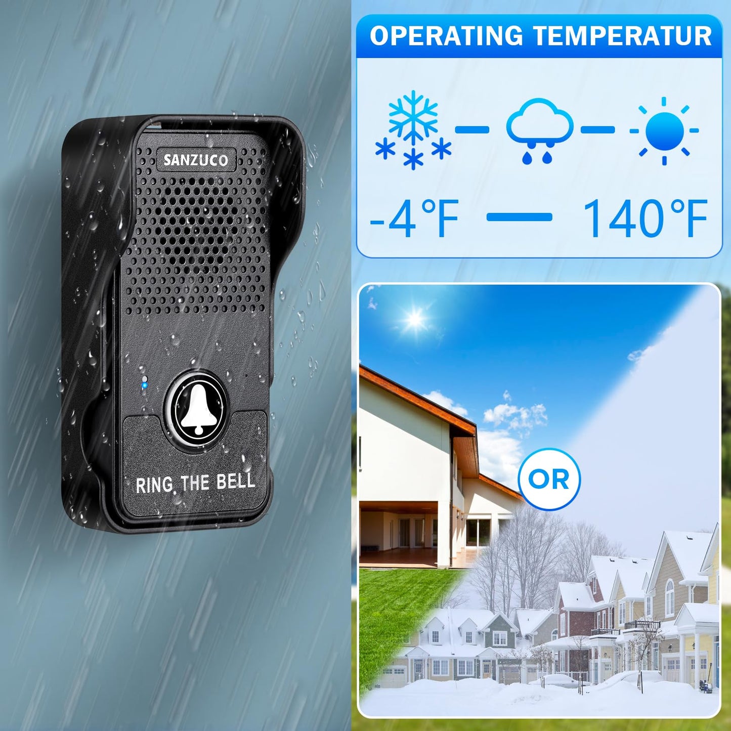 Wireless Doorbell, SANZUCO Doorbells Hands Free Communication, Full Duplex Waterproof Door Bell 1000 Feet Range Rechargeable with 4 Melodies, 8 Volume Levels, 2 Receiver + 2 Transmitter, Black