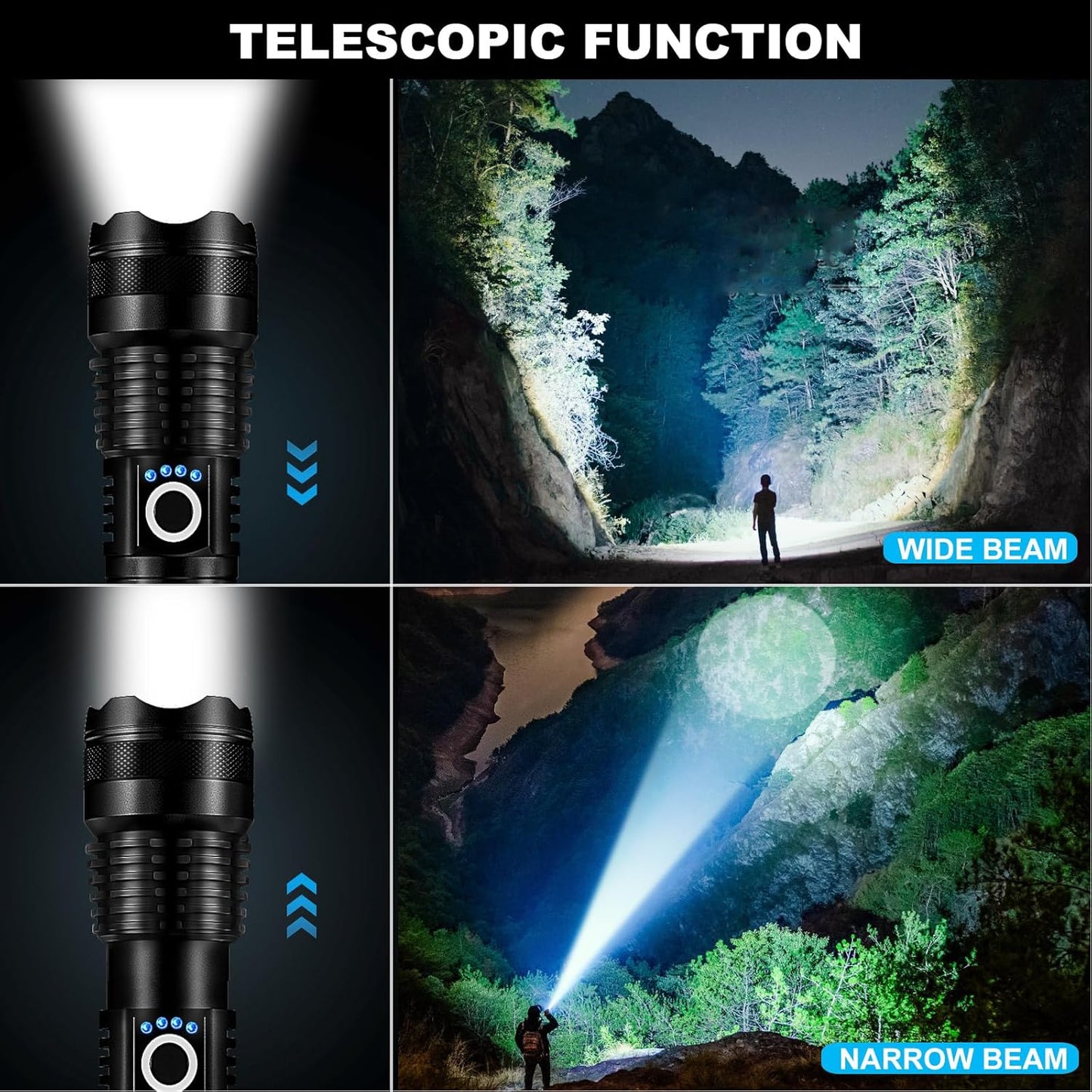 High Lumens 90,000LM Rechargeable LED Flashlights - 3 Pack, 5 Modes, Waterproof for Home & Camping