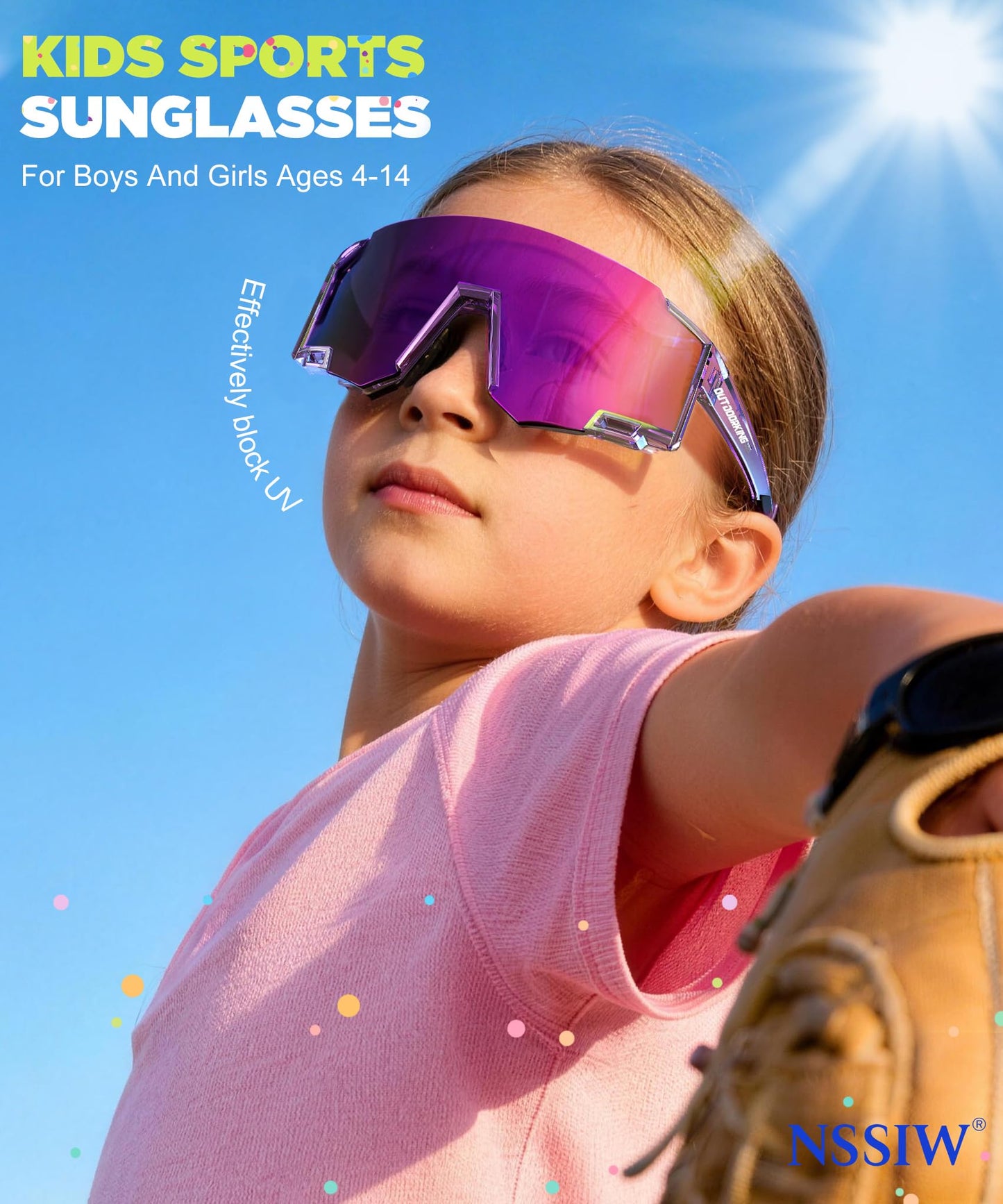 NSSIW Kids Sunglasses Boys Sun-Glasses: Sports Youth Baseball Sunglasses Girls with UV400 Unbreakable 3 Pack Age 4-14