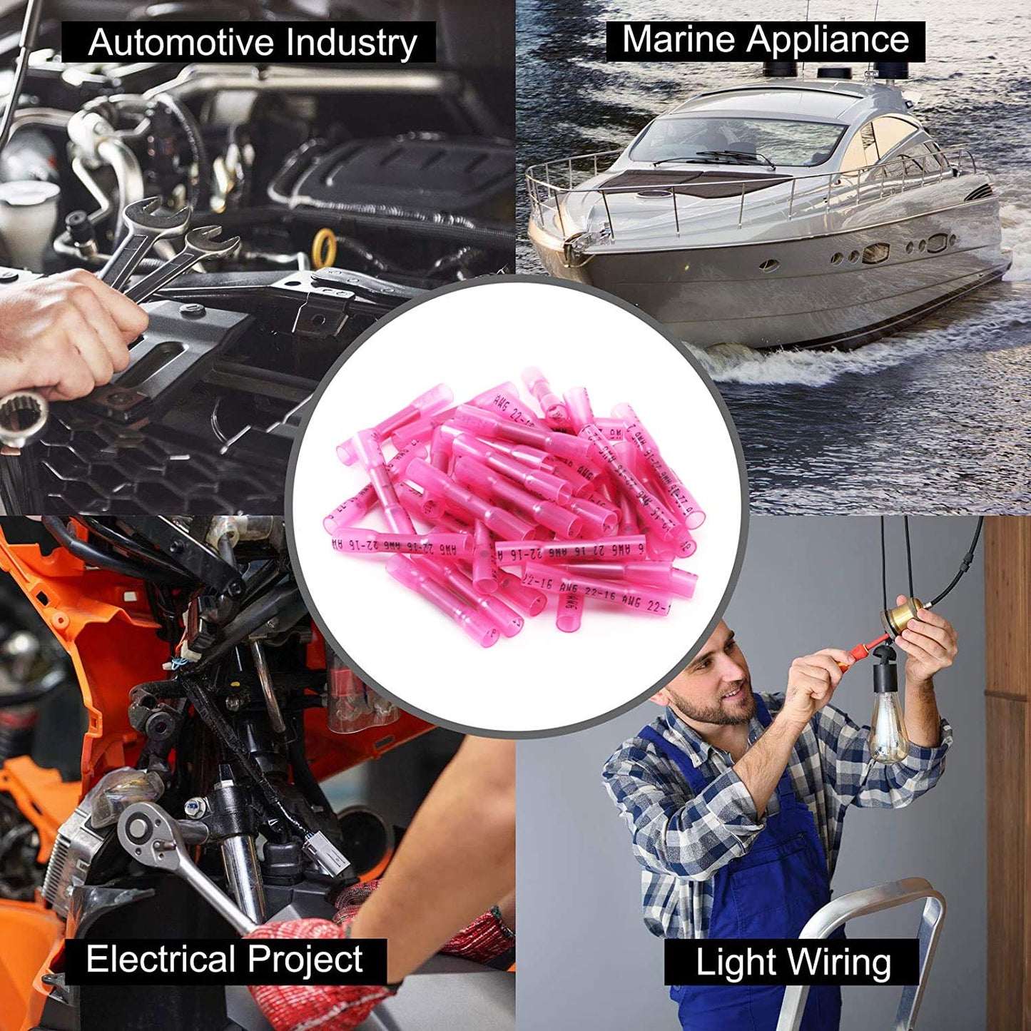 Heat Shrink Butt Wire Connectors Kit, 140Pcs 26-10 AWG Red Insulated Waterproof Electrical Wire Connectors Automotive Marine Grade Wire Crimp Terminals Butt Splices, Ideal for Boat, Truck