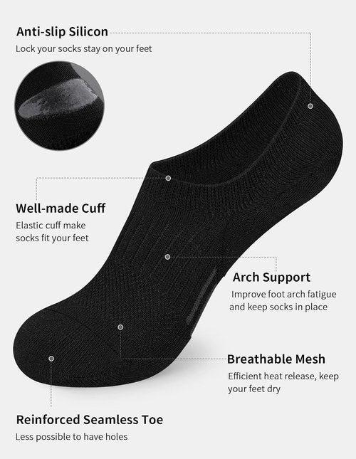 Airacker No Show Socks - Women's Athletic Cushioned Low Cut Running Ankle Socks | 6 Pairs
