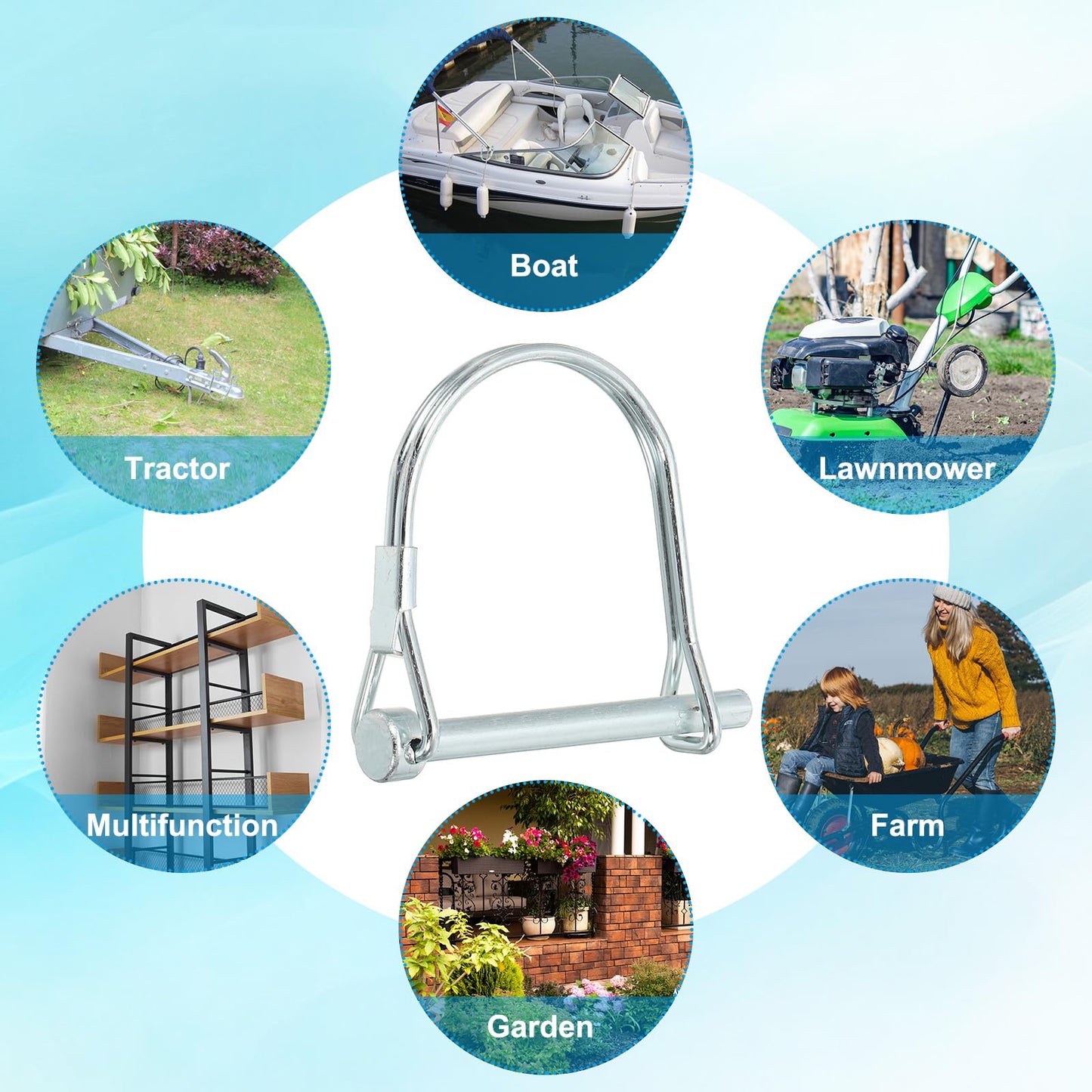 PATIKIL Trailer Coupler Pin 3/8x2-3/8x1.97"(D*L*IW), 4 Pcs Wire Lock Pin Safety Shaft Locking Pin Round Pto Pins for Farm Trailers Lawn Hitches Garden Tractor Kayak Boat (9.2x60x50mm)