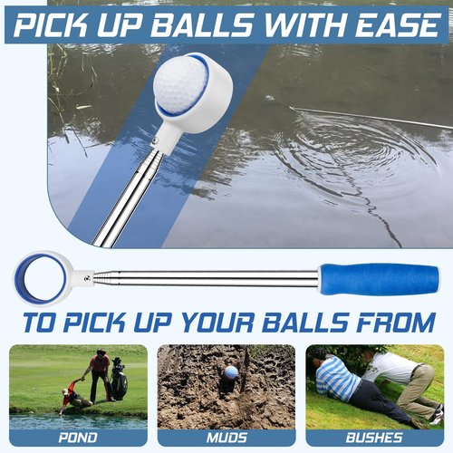 prowithlin Golf Ball Retriever Telescopic, Non-Rust Golfing Tool with a Rubber Loop to Pick up Balls in Water, Great Accessory and Gift for Men's Golfers (Blue, 12ft)
