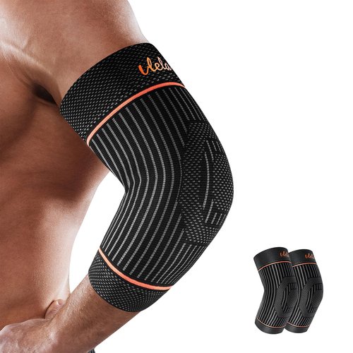 Vlela Elbow Compression Sleeve, Elbow Brace For Tendonitis and Tennis Elbow,Golfers, Arthritis, Bursitis,Pain Relief,Weightlifting, Fit for Men & Women (Orange, Large)