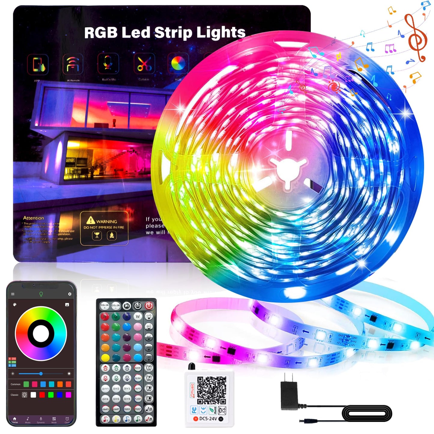 NBBUFF 32.8FT LED Lights for Bedroom 300LEDs Super Bright RGB LED Strips Lights with Remote and APP Control, Music Sync Color Changing LED Light Strip, Tape Lights for Living Room, Gaming Accessories